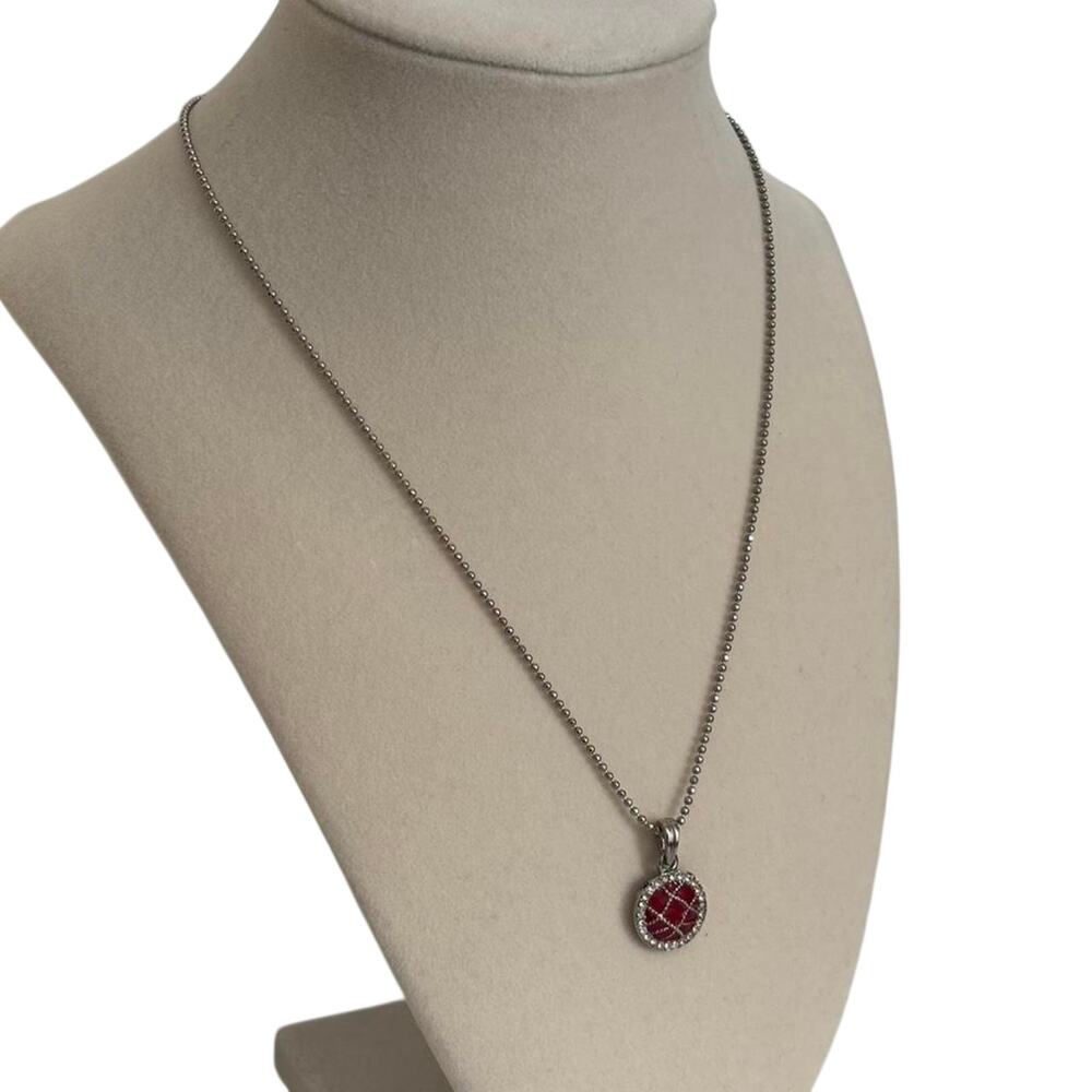 Vintage Red Crystal Pendant Necklace Silver Tone Rhinestone Statement Jewelry - Picture 3 of 5